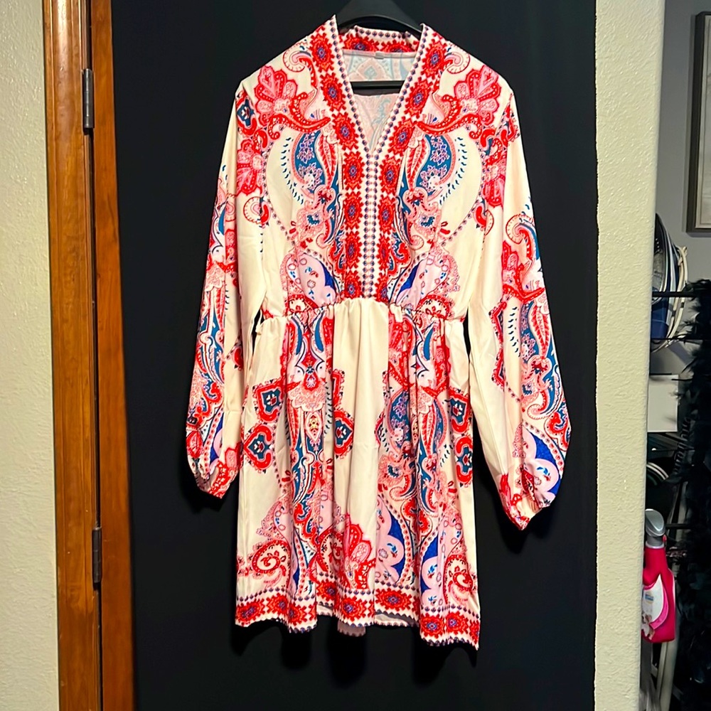 Boho inspired long sleeve mini dress
